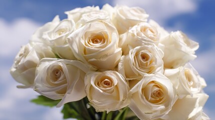 Obraz premium White rose bouquet in soft sunlight, purity and serenity in nature's embrace