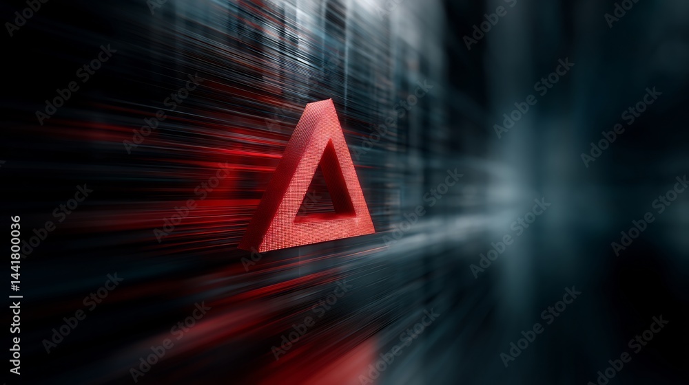 Poster abstract data flow with digital triangle warning sign in cyberspace network