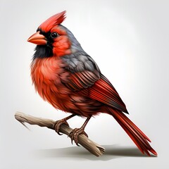 Digital illustration of a Northern Cardinal perched on a branch.  Possible use Educational material or artistic print