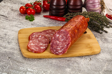 Italian pork Salchichon sausage with slices
