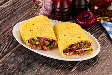 Burrito with tuna and vegetables wrap