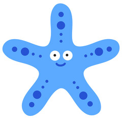 Cute Blue Starfish – Smiling Cartoon Sea Creature Vector Illustration