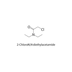 2-Chloro-N,N-diethylacetamide skeletal structure. Chlorinated Amide compound schematic illustration. Simple diagram, chemical formula.