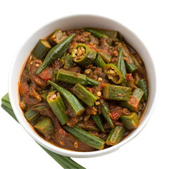 Bhindi masala in white bowl isolated on transparent background