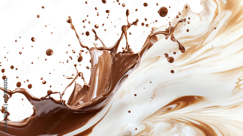 Aufkleber Spectacular collision of viscous chocolate and creamy vanilla liquid, creating dynamic movement, isolated transparent background
