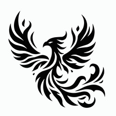 Fototapeta premium Phoenix Emblem of Rebirth: A majestic phoenix, depicted in an artistic and evocative black-and-white illustration, its form representing renewal and transformation.
