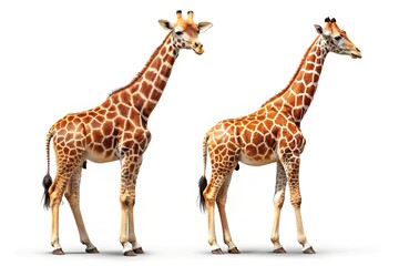 Fototapeta premium Giraffe White Background, Isolated Giraffe Photo, Wildlife Photography, Animal Image, Safari Animal, African Giraffe, High-Resolution Giraffe Picture, Stock Photo Giraffe