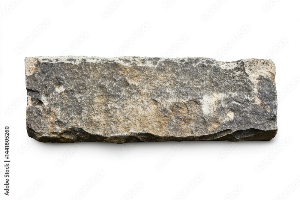 Poster a weathered stone slab with rough texture isolated on a white background in a horizontal orientation