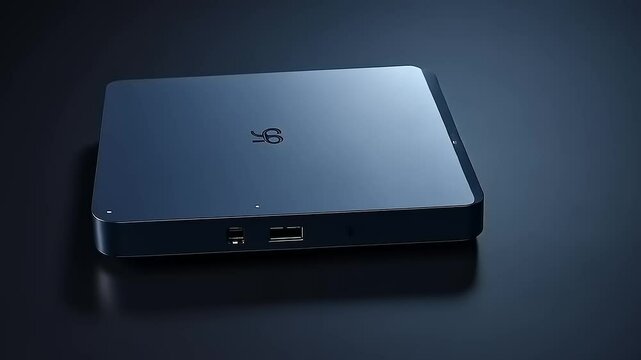 Sleek Modern Mini PC Box Displaying Ports in a Studio Environment and Minimalist Aesthetic