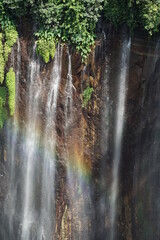 Majestic waterfall cascading in nature tropical jungle aerial view vibrant colors tranquil environment
