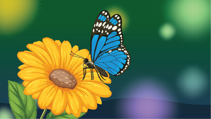 Blue Butterfly on Vibrant Yellow Flower