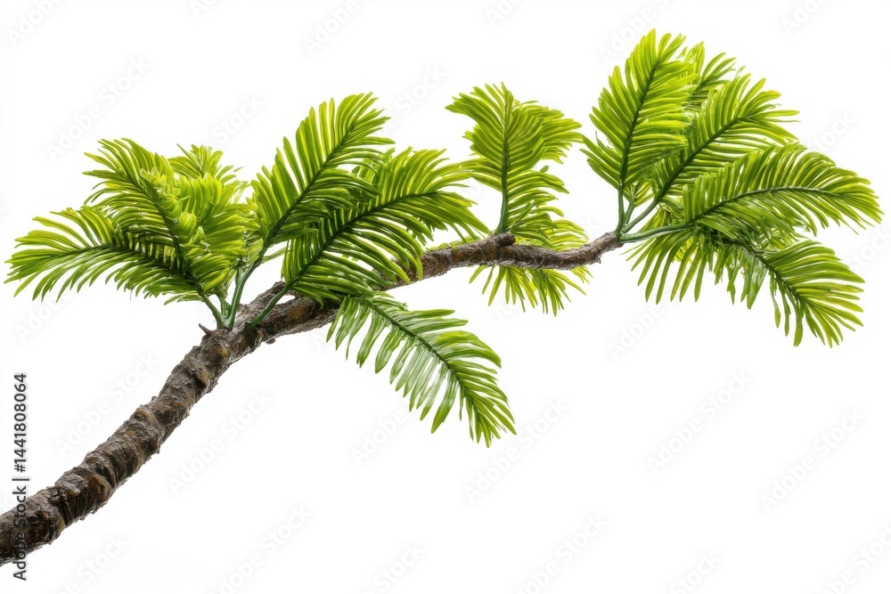 Poster a close up of a branch with green leaves against a white background in a studio setting here