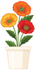 Vibrant Poppies in a Decorative Pot