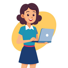 woman standing with laptop vector