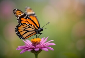 Obraz premium Monarch Butterfly on Pink Flower: A Serene Nature Photograph