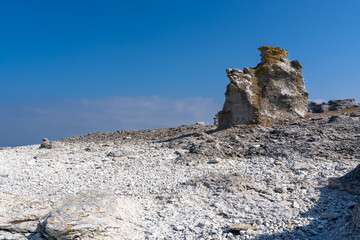 Unique Limestone Formations under Clear Sky in Gotland