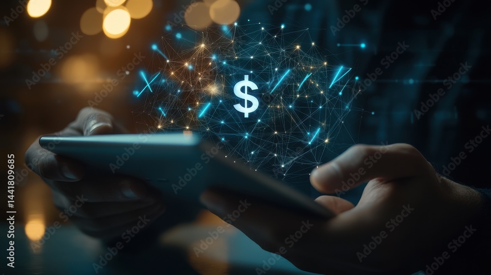Poster digital dollar symbol displayed on a tablet device.