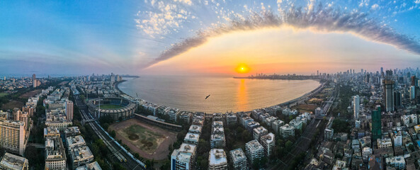 Most beautiful sunset with dramatic clouds at Marine Drive, Mumbai