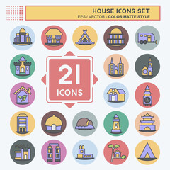 Icon Set House. related to Education symbol. color mate style. design editable