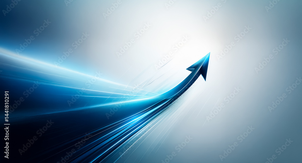 Poster abstract image of a blue arrow soaring upward, suggesting growth, progress, and success. dynamic lin