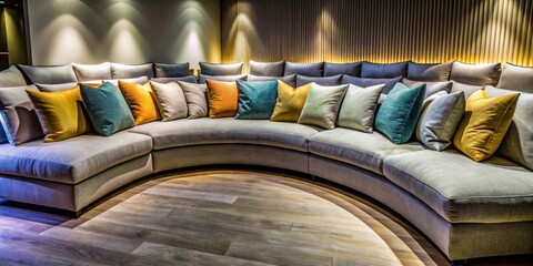 Obraz premium Gray Curved Couch, Cozy Living Room, Comfortable Seating, Home Decor Photography