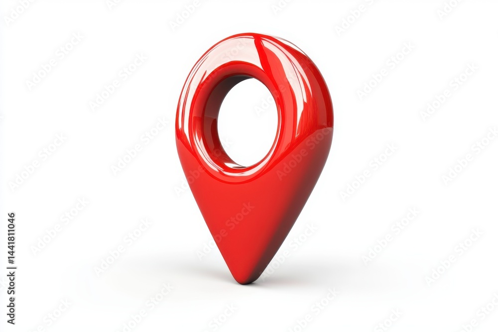 Poster a single red location pin on a white background with a glossy finish and a drop shadow effect presen