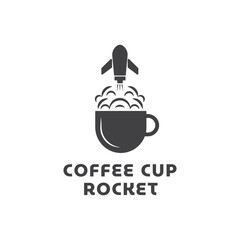 logo featuring a coffee cup with a rocket-shaped steam