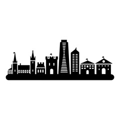 A vector illustration of a black skyline icon on a white background