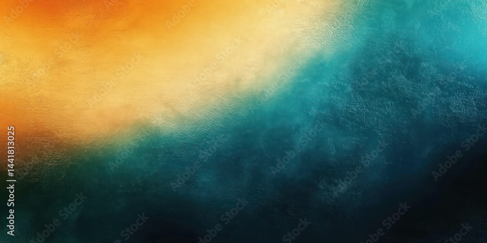 Poster abstract textured surface with smooth gradient blending warm golden yellow into deep teal and dark b