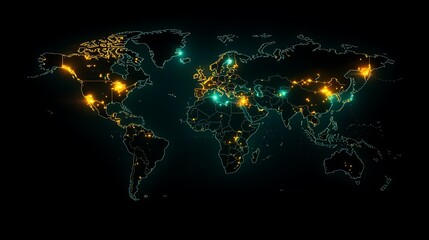 Illuminated world map, global network