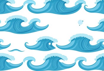 Seamless vector pattern of cute, abstract blue waves Infantile style, isolated on white Perfect for marine-themed designs,  abstract waves, lovely