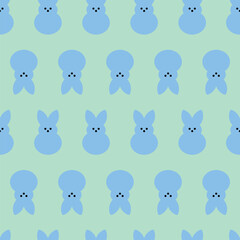 Vector pattern with blue rabbits on a turquoise background