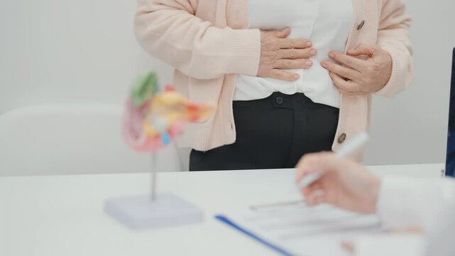 Elderly Patient consultation with doctor for Pancreas, Gallbladder, Bile Duct, Duodenum, Small intestine. Pancreatic cancer, Acute and Chronic pancreatitis, Digestive system and medical healthcare