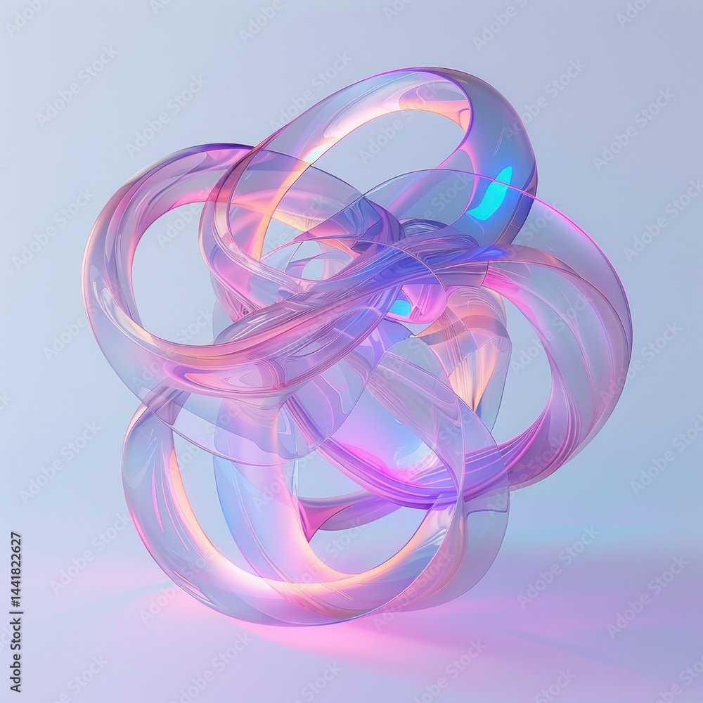 Aufkleber translucent intertwined loops with smooth reflective surfaces in soft pastel purple and blue tones c