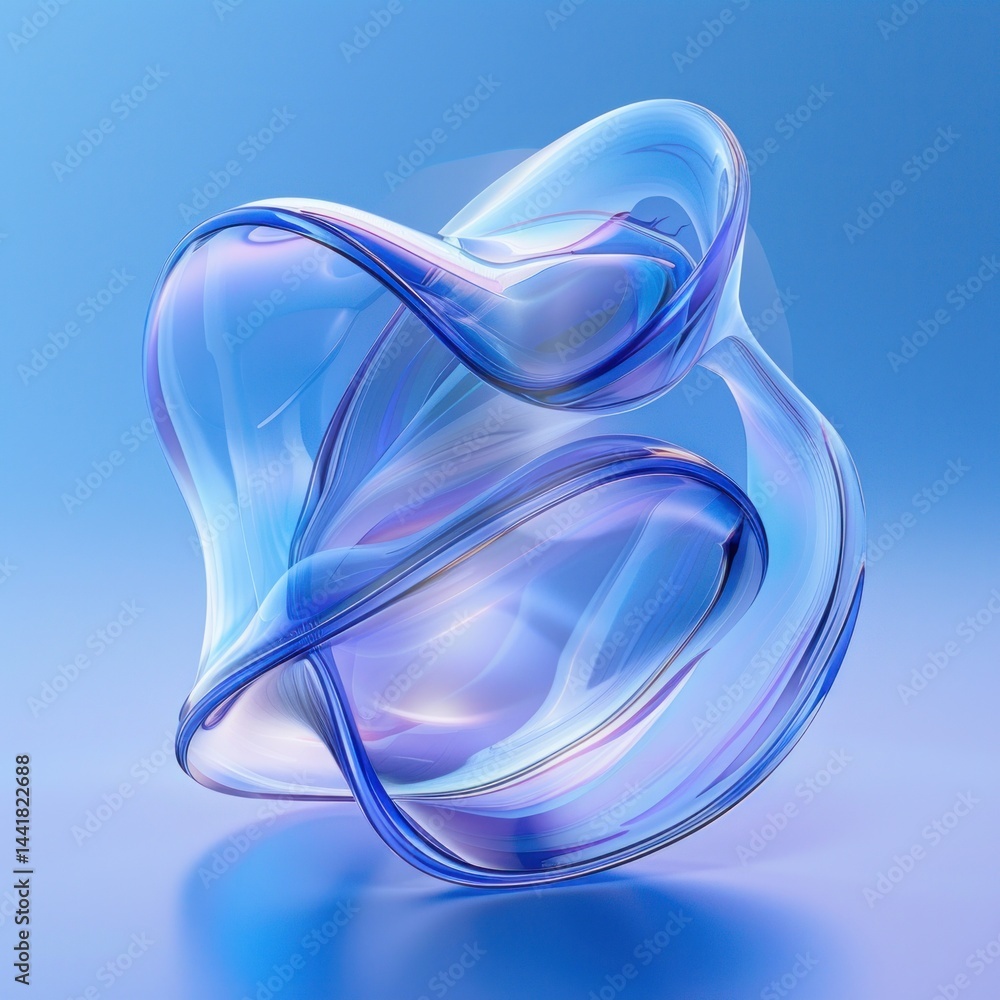 Aufkleber abstract translucent blue glass-like fluid shape with smooth flowing curves and reflections on a sof
