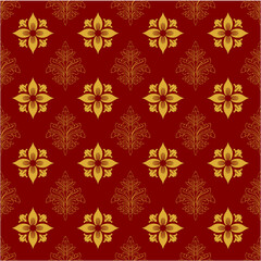 Elegant Gold Floral on Red Wallpaper – Madame Line Original Vector