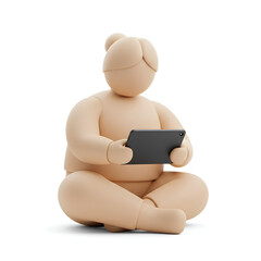 side view 3d woman character using tablet sitting icon