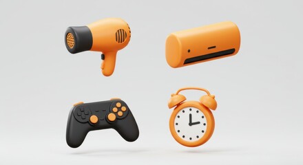 Orange & Black Household 3D Render