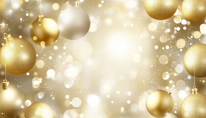 Golden Christmas Balls on a Sparkling Festive Background, Holiday Greeting Card with Space for Text