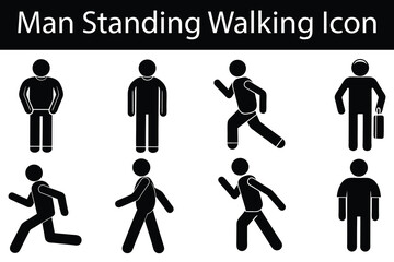 Man Standing Walking Running Icon Set Person Activity Silhouettes Vector Illustration.eps
