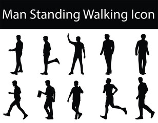 Man Standing Walking Running Icon Set ? Person Activity Silhouettes Vector Illustration.eps