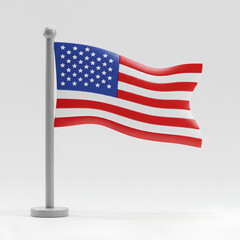 3d waving usa american flag on flagpole icon