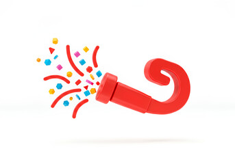 red 3d party popper confetti celebration icon