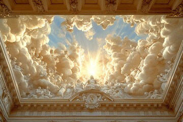 Ornate ceiling depicts celestial figures in a light-filled space.