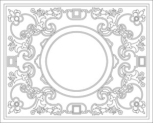 Vector sketch illustration silhouette design frame background pattern carving decoration classic vintage floral natural