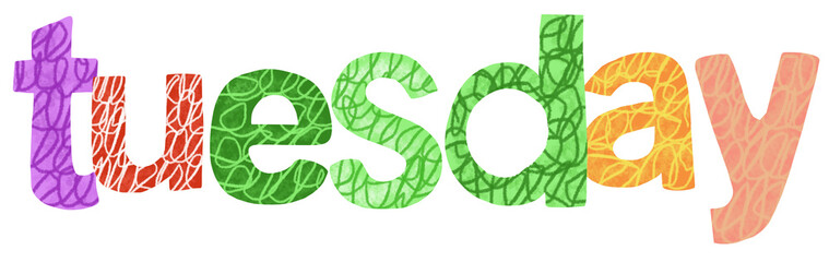 colorful alphabet text tuesday