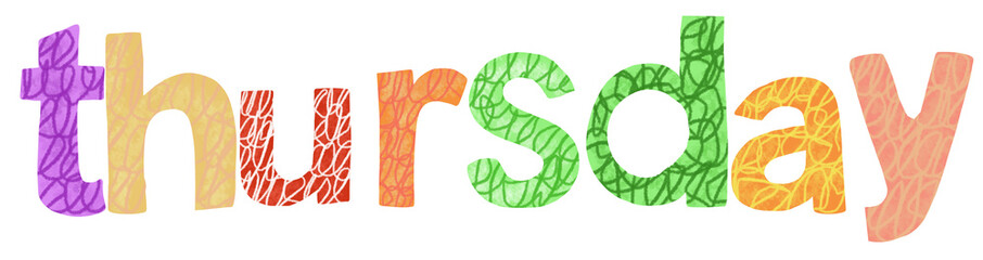 colorful alphabet text thursday