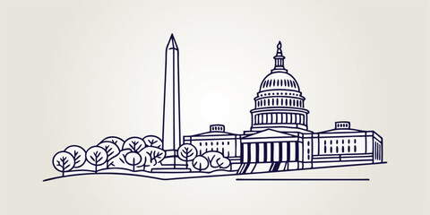 Washington D.C. skyline, elegantly depicting the U.S. Capitol and Washington Monument.