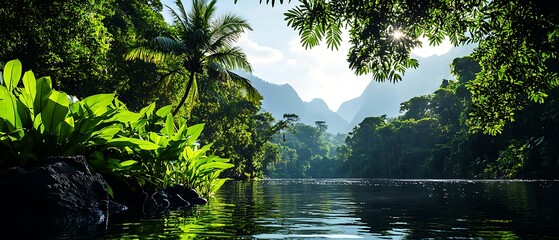 Lush jungle river scene
