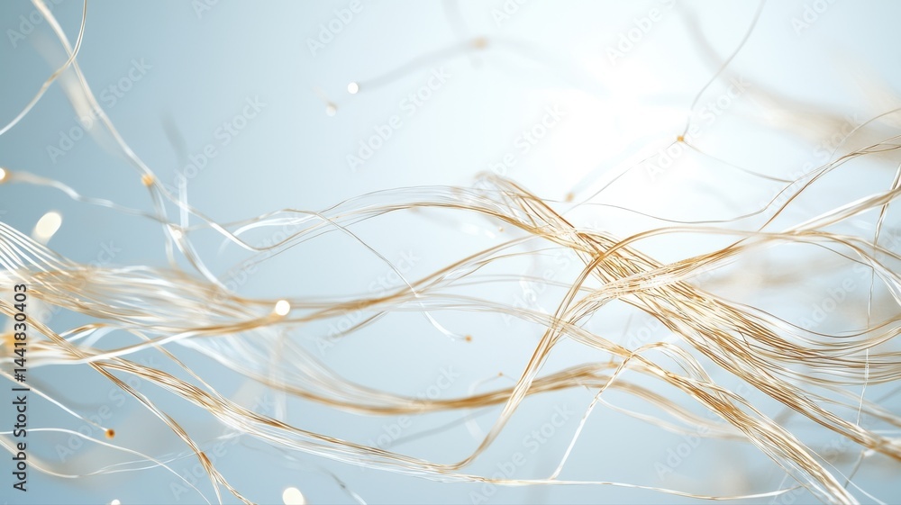 Poster abstract golden threads on light blue gradient background abstract threads gold golden wire gradient